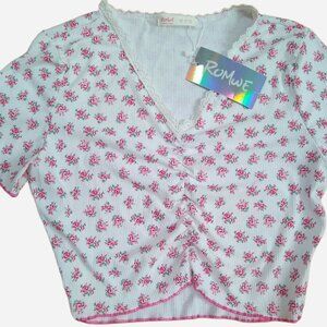 ROMWE CROPPED FLORAL RIBBED TOP SIZE M (US 6)